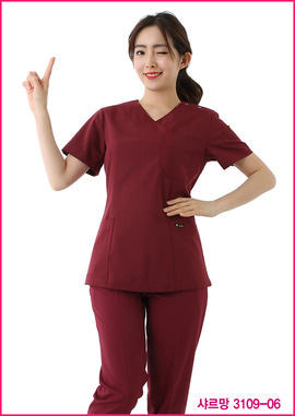 수술복 간호복 샤르망 3109-06 자주색 디자인 병원유니폼 신화가운
