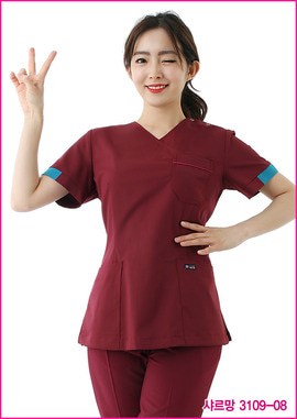 수술복 간호복 샤르망 3109-08 자주색 디자인 병원유니폼 신화가운